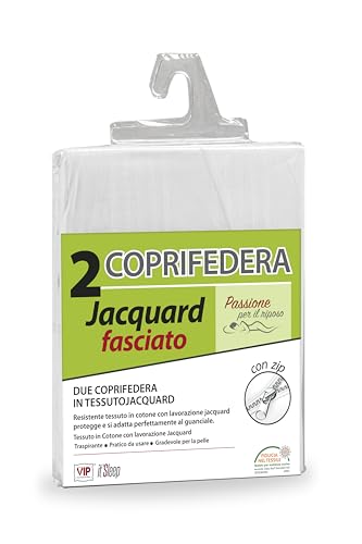 V.I.P. VERY IMPORTANT PILLOW Coppia Federe Cotone Fasciato, Zip, 50 X 80 Cm