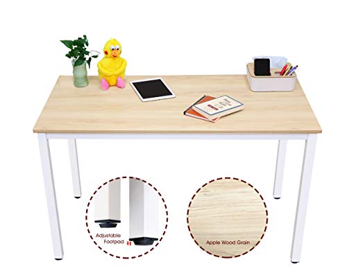 Gl Global Life 47 Inch Computer Desk, Modern Simple Style Desk For Home Office, Study Student Writing Desk, White Metal Frame, Apple Wood Grain Top #TOP4
