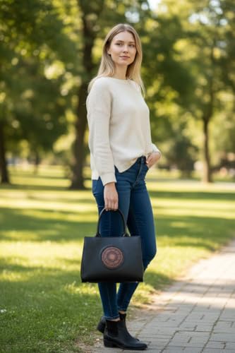 Image of Women's Leather Tote Bag | Structured for Office, Casual, Party & Formal Use | Stylish Shoulder Carry Tote (Black)