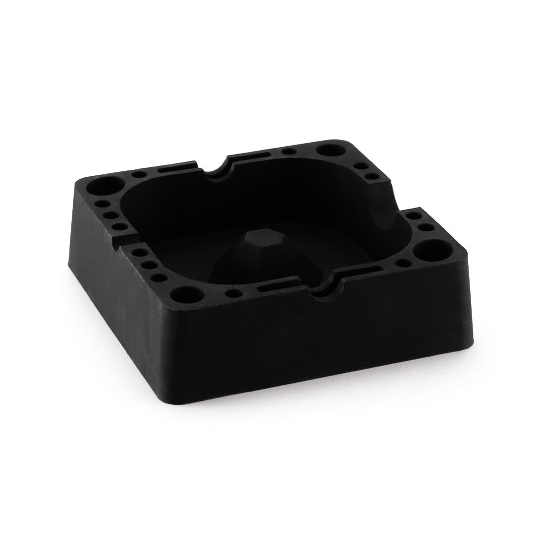 LiTT Multi-Purpose Silicone Ash Tray - Cigarette Ashtray with Compartments, Slots, Holes for Lighter, Matches - Ash Tray Holder for Indoor and Outdoor, Pubs/Bars Use - Black, Square