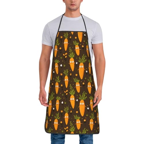 GVYGVY Chef Aprons for Men and Women - Cartoon Cute Carrot Print Oil-Resistant Bib Aprons for Cooking or BBQ Grilling Kitchen
