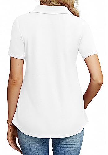 QIXING Womens Summer Tops Short Sleeve Blouses Casual V Neck Johnny Collar Shirt Button Downs Ladies Tunics for Women UK (C05 White, XL) - Image 4