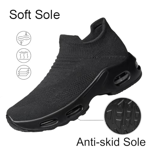 Image of YHOON Women's Walking Shoes - Sock Sneakers Slip on Mesh Platform Air Cushion Athletic Shoes Work Nurse Comfortable