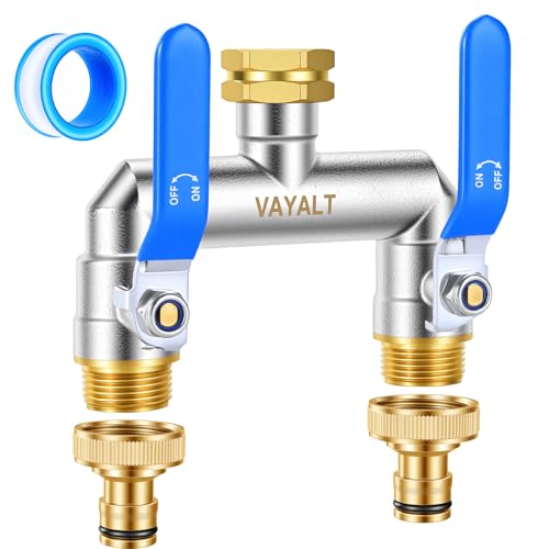 VAYALT 2-Wege Wasserhahn Wasserverteiler, Verteiler Wasser 3/4 Zoll Messing Wasseranschluss Verteile, Gartenschläuche mit 3/4\ Adapter, Kugelhahn zum Einstellen und Absperren des Wasserflusses (Blue)
