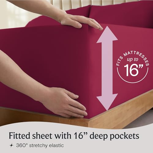 Image of LuxClub 5 PC Split King Sheet Set, Breathable Luxury Bed Sheets, Deep Pockets 18 inch Eco Friendly Wrinkle Free Cooling Sheets Machine Washable Hotel Bedding Silky Soft - Burgundy Split King