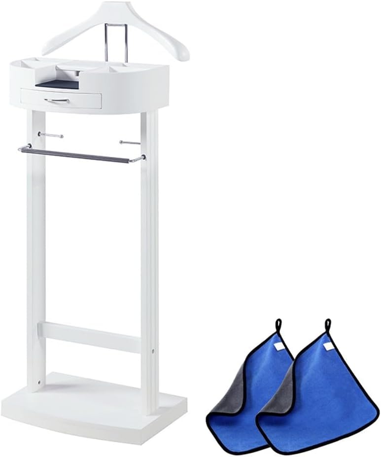 Soporte para ropa de madera maciza con colgador para pantalones y compartimento de almacenamiento para organizar la ropa