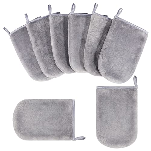 PHOGARY 8 Stück Mikrofaser-Waschhandschuhe, Flanell, weicher Waschhandschuh, Bad-Spa-Tuch, Wiederverwendbare Make-up-Entferner, Handschuhe, europäischer Stil, Waschlappen, 15 x 21 cm (Grau)