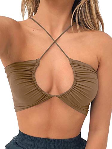BEJONS Mujeres Y2k corsé recortado Tank Top Criss Cross Strap Tie Bralette Bustier Stripper Trajes - - Medium