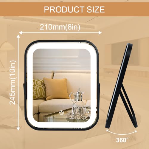 Lighted Vanity Mirror, Rechargeable Travel Makeup Mirror with Lights, 10''x8'' Desk Mirror with Lights,Make up Mirror with Lighting for Makeup Desk & Dressing Room