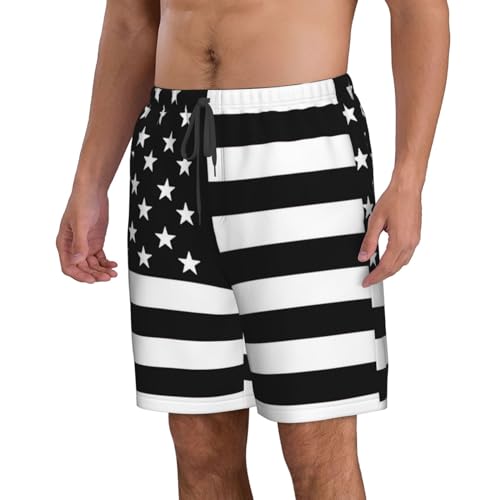 Black White American Flag Patriotic Vintage USA-Swim Shorts with Liner, Quick Dry Beach Shorts Funny Mens Swim Trunks - L3