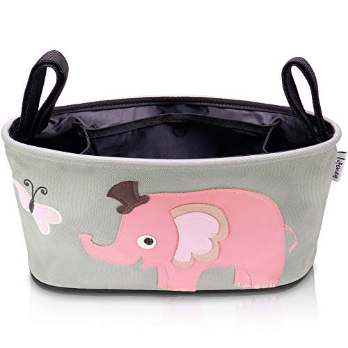 Lifeney organizer per passeggino con divertenti motivi animali I universale passeggino organizer con ganci regolabili I accessori per passeggino grigio I borsa per passeggino