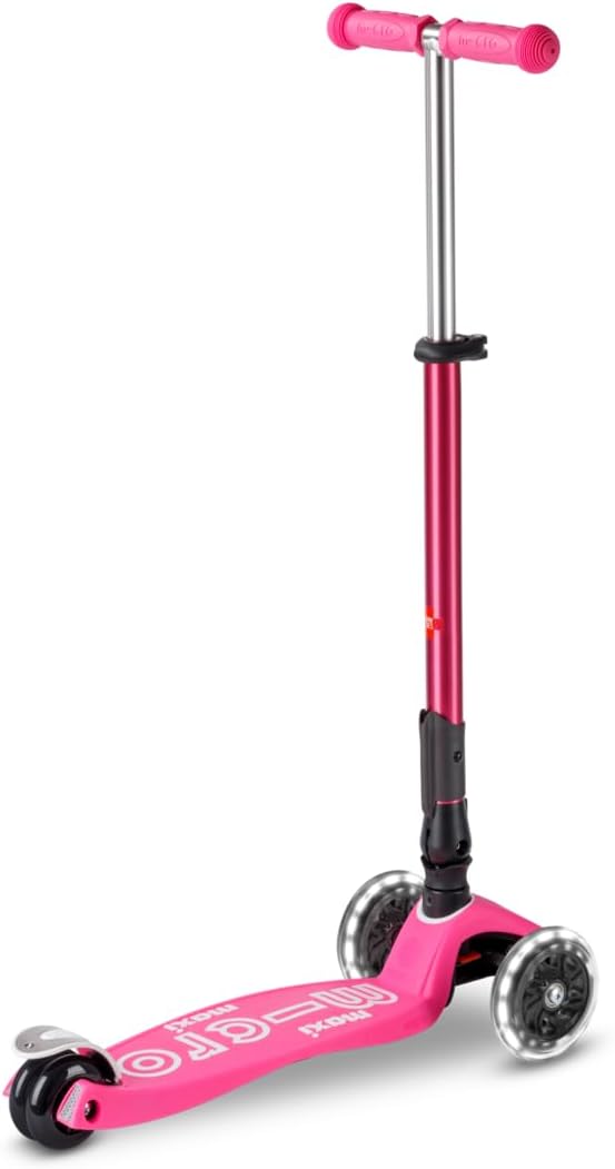 Micro® | Maxi Deluxe Folding LED Scooter 3 Wheels Kids | Height Adjustable | Wheels with LED Lighting | ABEC9 Bearings | 5-12 Years | Boys and Girls