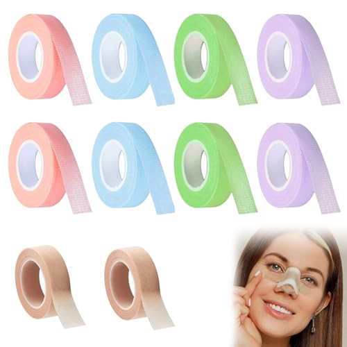 10 Rollos Cinta Microporos Flexible, Esparadrapo No Tejido Micropore, Cinta Transpirable para Nariz, 1.25cm x 9.14m, Adecuados para Cuidado Heridas, Deportes, Extensiones Pestañas (Multicolor)