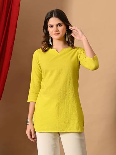 Image of Amazon Brand - Tavasya Women Pure Cotton Katha Plain Short Regular Fit Kurti |Short Top| Solid Casual Tunic