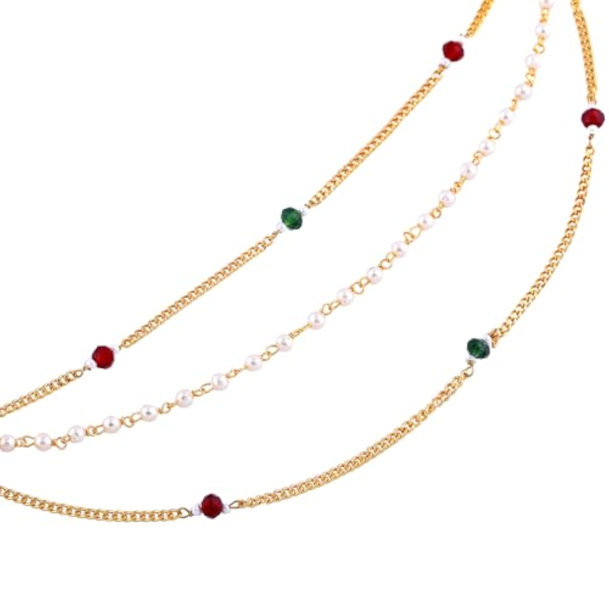 Women's Gold Plated Nath with Pearl & Bead Chains