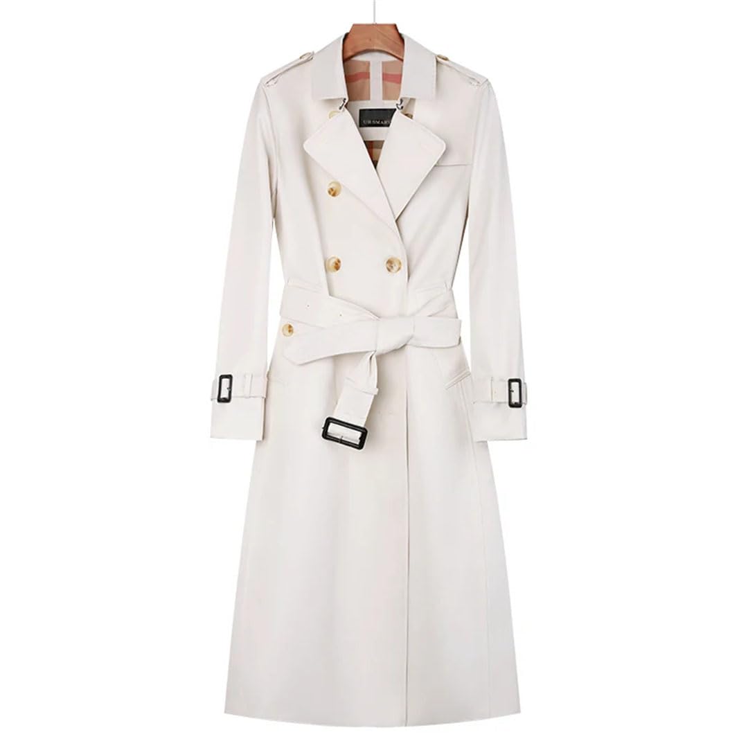 Giacca a vento da donna lunga al ginocchio trench doppiopetto in cotone England Check Fodera Trench classico sartoriale