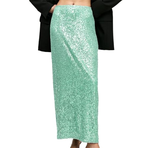 Jupe pour femme à paillettes unies vert émeraude coupe midi crayon ultra tendance