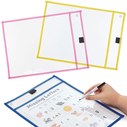 Baker Ross FN485 Fundas reutilizables para rotuladores de borrado en seco, tamaño A4, paquete de 6, material escolar y educativo para niños y profesores