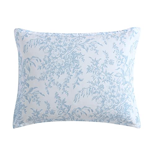 Image of Laura Ashley - Twin Comforter Set, Soft Bedding with Matching Sham, Reversible Floral Room Decor, College Dorm Room Essentials (Bedford Blue)