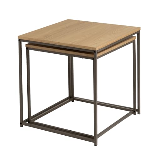 LOLAhome | Set 2 Mesas de Centro | Mesa Nido Pequeña para Salón o Comedor Oficina| Mesita Auxiliar Cuadrada Sofá| Madera y Metal Moka