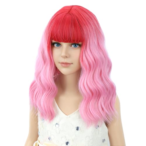 Image of PATTNIUM Pink Ombre Short Curly Wig with Bangs