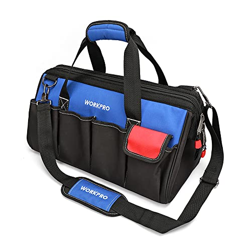 WORKPRO Werkzeugtasche Elektriker Wasserdichte Werkzeugtasche Profi, weite Öffnung & große Kapazität 45CM/18 aus 600D Polyester, Schultergurt verstellbar, Multifunktion für Heimwerker Handwerker