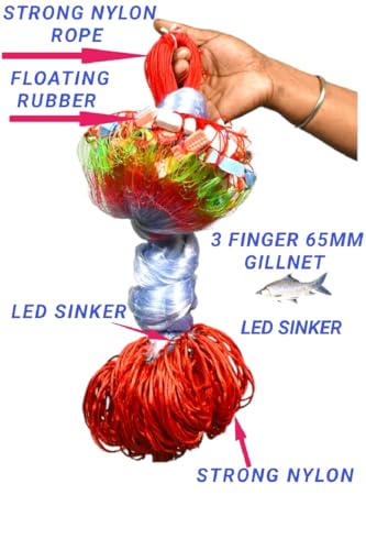 Image of PURKAIT Fishnet 3 Finger 65mm GILLNET Lead Sinker, Height 5F, UP Lenght 50F, Down Lenght 100F Fishing Net