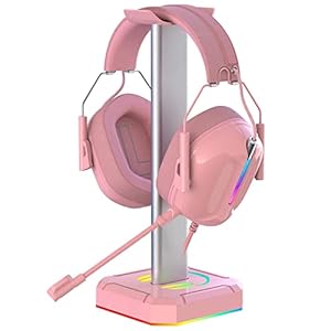 Pink Headphone Stand Gaming Headset Holder with Rolling Caption RGB Light for Kraken Headset,Aluminum Alloy Connecting Rod and Non-Slip Rubber Base,Designed for Pink Gaming Headsets