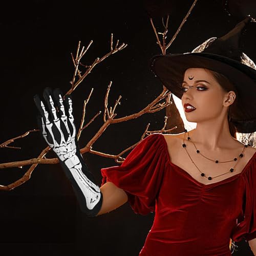 Guantes con esqueleto de mano largos mitones de dedo para carnaval y rol de mascarada 3