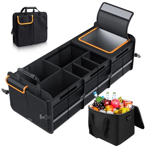 Organizador de maletero, bolsa para maletero con bolsa isotérmica, caja organizadora plegable para maletero de coche con varios compartimentos, organizador de coche, cubierta plegable, correas de