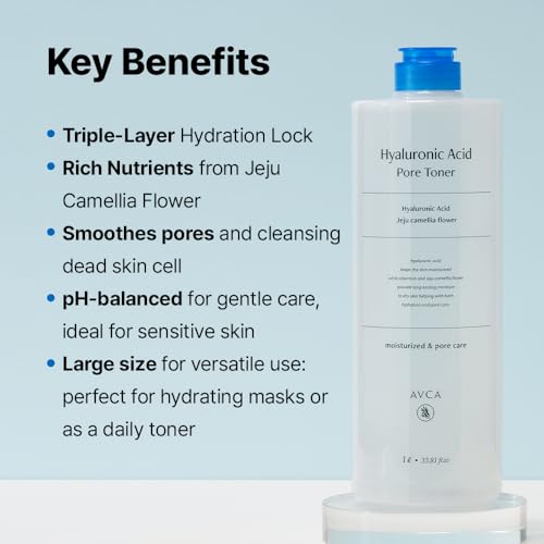 Image of AVCA Hyaluronic Acid Pore Toner - Low pH Facial Toning Water That Hydrates and Moisturizes Sensitive, Dehydrated, Oily Skin, Korean Skin Care (1L /33.8fl.oz)