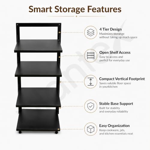 Image of Plantex Shelf Storage Rack /GI Steel Storage Organizer /4 Tier Shelf Rack for Home - Pack of 1 (Black)