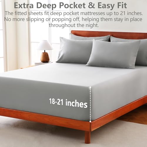 Image of CozyLux 4-Piece Twin Sheets Set, Fits 18-21 Inch Mattresses, Oeko-TEX | 2 Pillowcases, 1 Flat Sheet and 1 Fitted Sheet with All-Around Elastic and 21-Inch Deep Pocket for a Secure Fit, Light Grey