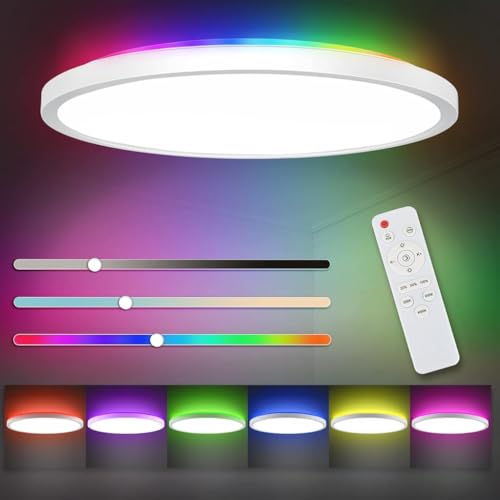 Image of ELEPHANTBOAT LED Ceiling Light with Remote Control, 12Inch 24W High Bright 3200lm, Backlight Round Close to Ceiling Lamp Modern Ultra-Thin 3000-6500K for Bedroom Living Room