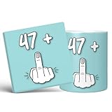 Mug Monster - Taza de 48 cumpleaños, I Am 47 + 1, regalo para 48 años, taza de café de cerámica, regalo para hombres o mujeres, taza extra grande y gigante disponible, taza blanca de 11 oz y posavasos