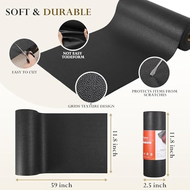 Shelf and Drawer Liner for Kitchen Cabinets, Non-Slip, Waterproof & Oil-Proof, No Curling Thickened Mat for Pantry, Dresser, Bathroom 11.8 W x59 L,Black