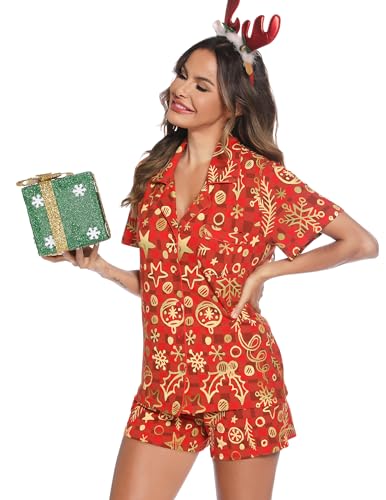 Image of Pjmlifecoco Women's Modal Pajama Set Short Sleeve Button Down Two Piece Soft Sleepwear with Shorts Loungewear S-XXL