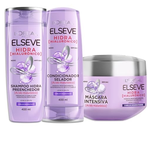 L'Oréal Paris Elseve Hidra Hialurônico Kit Shampoo 400ml + Condicionador 400ml + Creme de ...