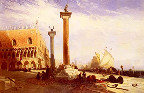 Toile peinture murale La Piazetta Venise William Muller, d&eacute;coration chic 60x90cm
