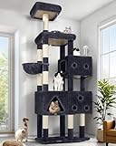 Globlazer Extra Large Cat Tower, 81-inch Tall Cat Tree for Big Cats 20 lbs, XXL Heavy Duty Cat Scratching Tower for Indoor Adult Cats with 3 Cat Condos, 8 Scratching Posts, F81, Dark Grey