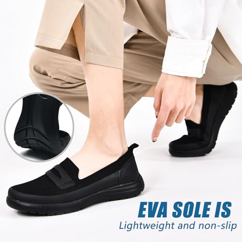Image of Buyrew Loafers for Women - Comfortable Mesh Knit Slip On Walking Shoes with Arch Support - Dressy Business Casual Work Flats for Standing All Day - Lightweight Breathable Penny Loafers