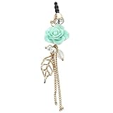 TOOGOO(R) Earphone Jack Accessory Gold Plated Blue Flower Golden Leaves Tassel Chain Beads Crystal Pearls / Dust Plug / Ear Jack For For Iphone 4 4S / iPad / iPod Touch / Other 3.5mm Ear Jack