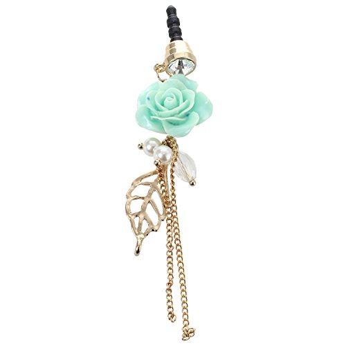 TOOGOO(R) Earphone Jack Accessory Gold Plated Blue Flower Golden Leaves Tassel Chain Beads Crystal Pearls / Dust Plug / Ear Jack For For Iphone 4 4S / iPad / iPod Touch / Other 3.5mm Ear Jack