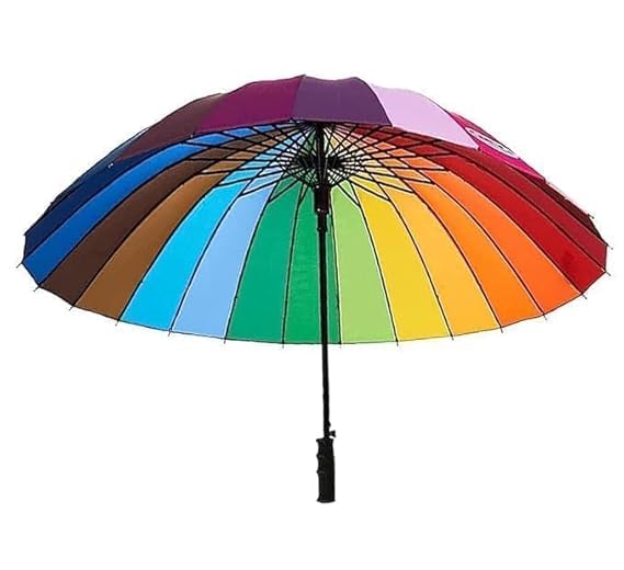 Image of Rainbow Color Big Size Umbrella for Rain & Sun | Windproof Waterproof UV Protection Long Handle Umbrella for Men & Women | Stylish Outdoor Travel Chhata for Barish & Summer