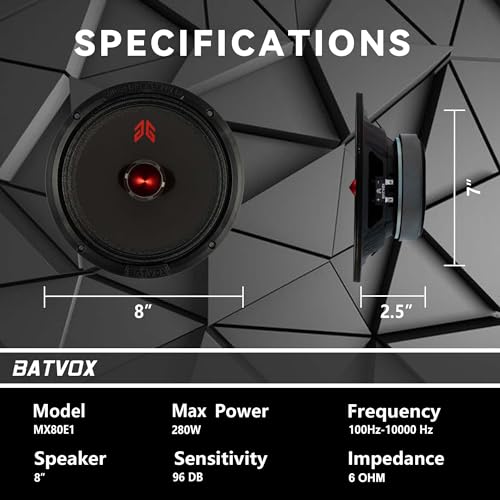 Image of MX80E1 Loudspeaker 8 Inch Midrange 560 Watts 6 Ohms Red Bullet, Premium Quality Audio Door Speakers for Car or Truck Stereo Sound System, Black (2 Speakers)