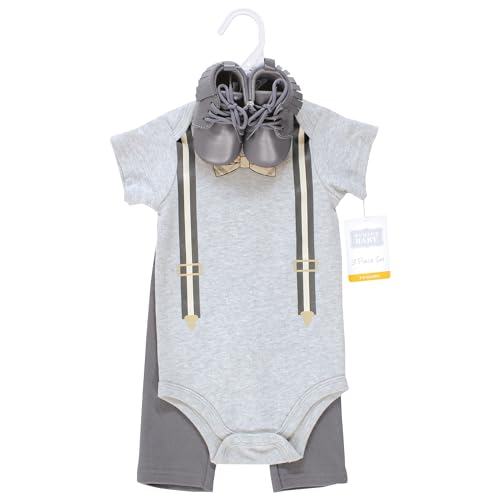 Image of Hudson Baby Unisex Baby Cotton Bodysuit, Pant and Shoe Set