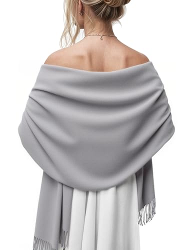 Women's Scarf Pashmina Shawls and Wraps for Evening Dress Wedding Bridal Bridesmaid Winter Warm Long Large Scarves,Light Gray