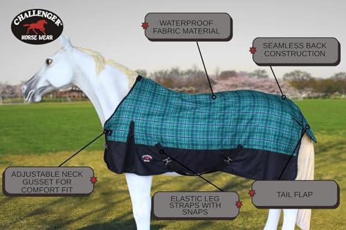 Image of Challenger 1200D Turnout Waterproof Rain Light-Weight Sheet Plaid Horse Blanket 3EE09G