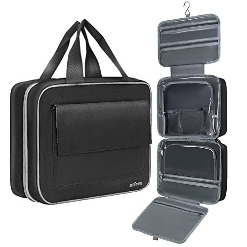 Hanging Toiletry Bag, Large Toiletry Bag for Men and Women, Hanging Travel Toiletry Bag with Sturdy Hook, Mens Toiletry Bag Travel Organizer Kit with 4 Compartments, Water-resistant Nylon, Black