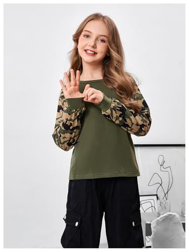 WDIRARA Girl's Camo Print Long Sleeve T Shirt Crew Neck Tee Casual Tops2
